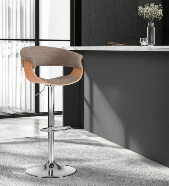 Барный стул VIMTA (mod.4021S) металл/дерево/ткань, 60х51х91,5-112,5 см, выс. сид. 61,5-82,5 см, бежевый/натур./хром, Aimcasa 5 фото № 13