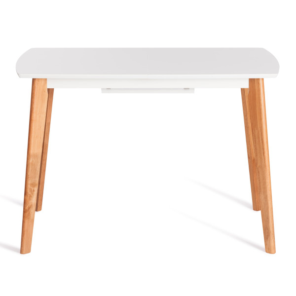 Стол обеденный раскладной Claire опоры дерево гевея, столешница МДФ, 110+30 x 75 x 75см, белый верх / ножки натуральный фото № 3