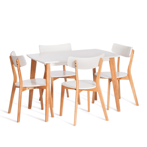 Стол обеденный раскладной Claire опоры дерево гевея, столешница МДФ, 110+30 x 75 x 75см, белый верх / ножки натуральный фото № 14