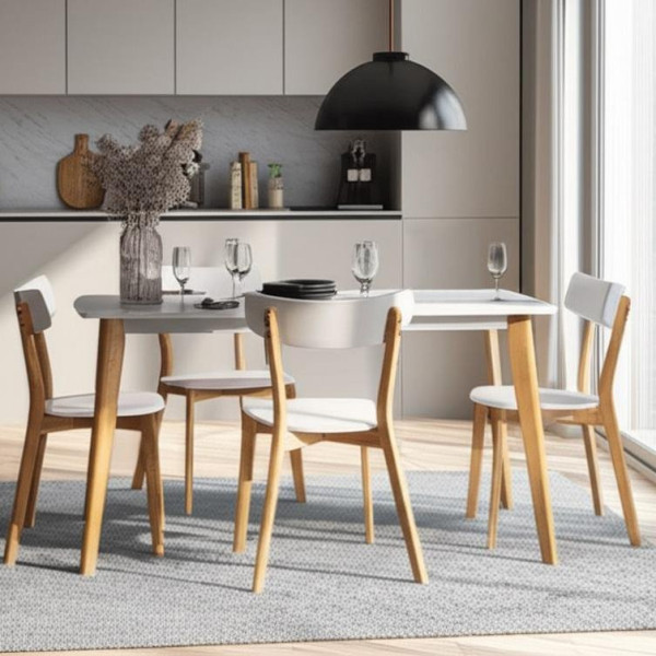 Стол обеденный Claire столешница МДФ, опоры дерево гевея, белый / натуральное дерево, 135 x 80 x 75см фото № 9