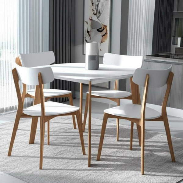 Стол обеденный Claire квадратный столешница МДФ, опоры дерево гевея, белый / натуральное дерево, 80 x 80 x 75см фото № 7