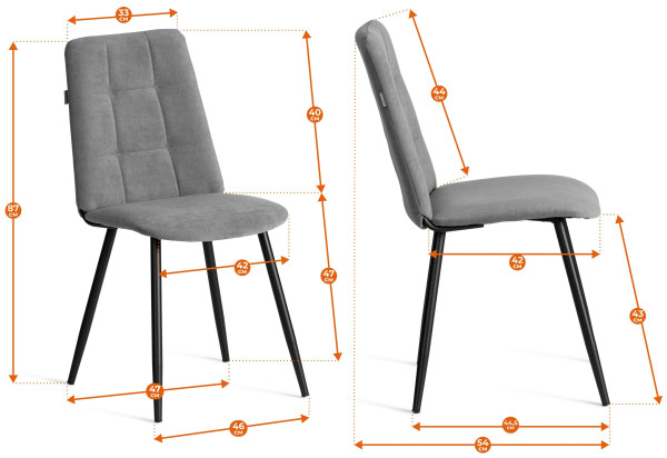 Стул обеденный Asti TREND, флок , серый/чёрный, 29, 47х54х86 см фото № 17