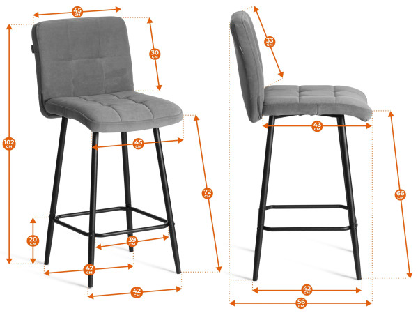 Полубарный стул  Medeo/Медео велюр, серый, 29, 42х56х102 см фото № 16
