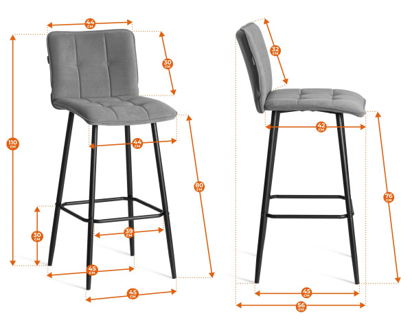 Барный стул  Bari/Бари велюр, серый, 29, 45х56х110 см фото № 16