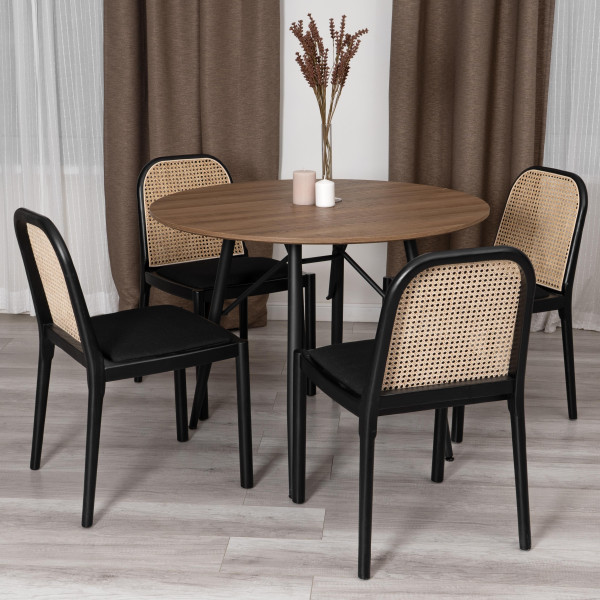 Стул FREYA дерево вяз/ротанг, ткань лён, черный/черный лен, 46х41х79,5 см фото № 11