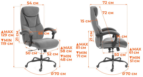 Кресло Cambridge metalBL велюр/ткань, серый, 29/12 фото № 16