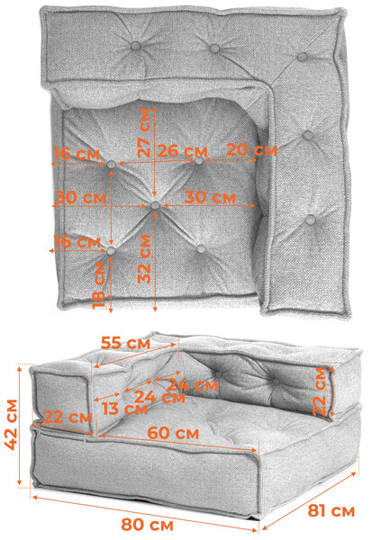 Модуль мягкий угловой Miracle велюр/букле, VT shape silver, 82x81x24 см фото № 17
