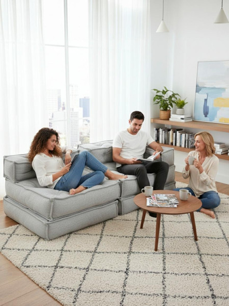 Модуль мягкий прямой Miracle велюр/букле, VT shape silver, 82x81x24 см фото № 20