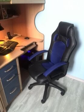 Кресло компьютерное «Рейсер СТ» (Racer ST) (Искусственная чёрная кожа + синяя сетка) в Ростове-на-Дону фото покупателя №1