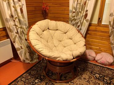 Кресло-качалка плетёное из ротанга «Папасан» (Papasan 23/01B Pecan орех) + Подушка (ткань коричневая) в Ростове-на-Дону фото покупателя №2